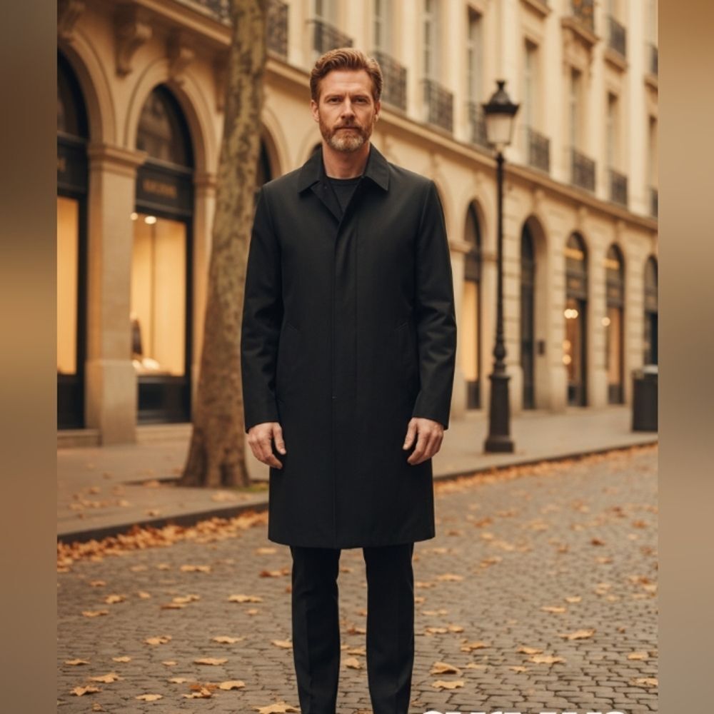 Andrew Fezza Men's Career Casual Cashmere Wool Blend BlackTrench Coat XL